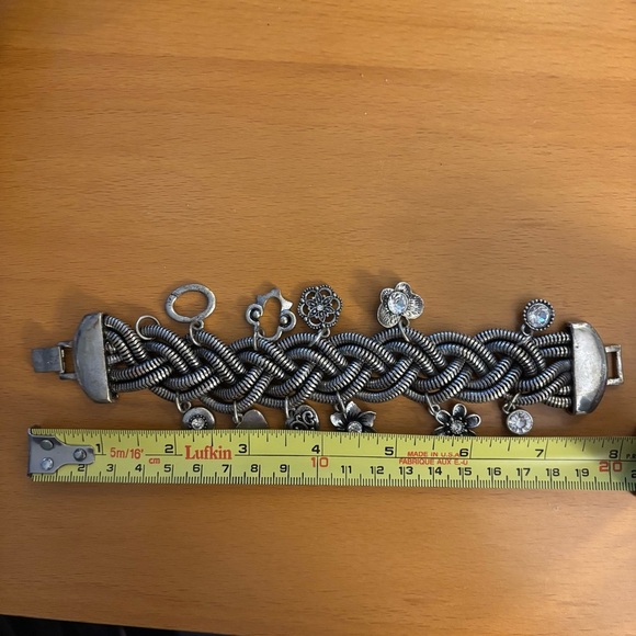 Vintage Silver Braided Charm Bracelet with Floral Accents - Picture 2 of 4